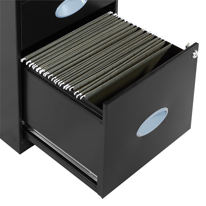 Scranton & Co 3-Drawer Locking Metal File Cabinet with Top Shelf in Black