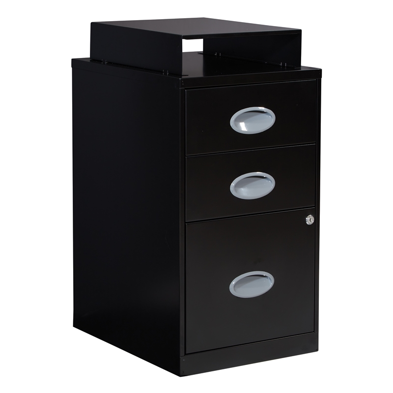 Scranton & Co 3-Drawer Locking Metal File Cabinet with Top Shelf in Black