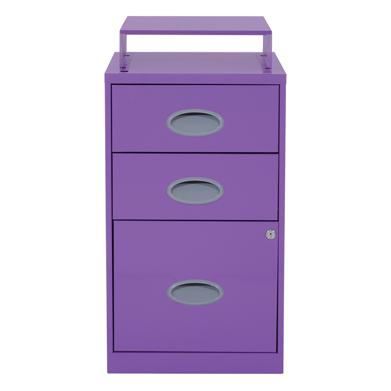 Scranton & Co 3-Drawer Locking Metal File Cabinet with Top Shelf in Purple