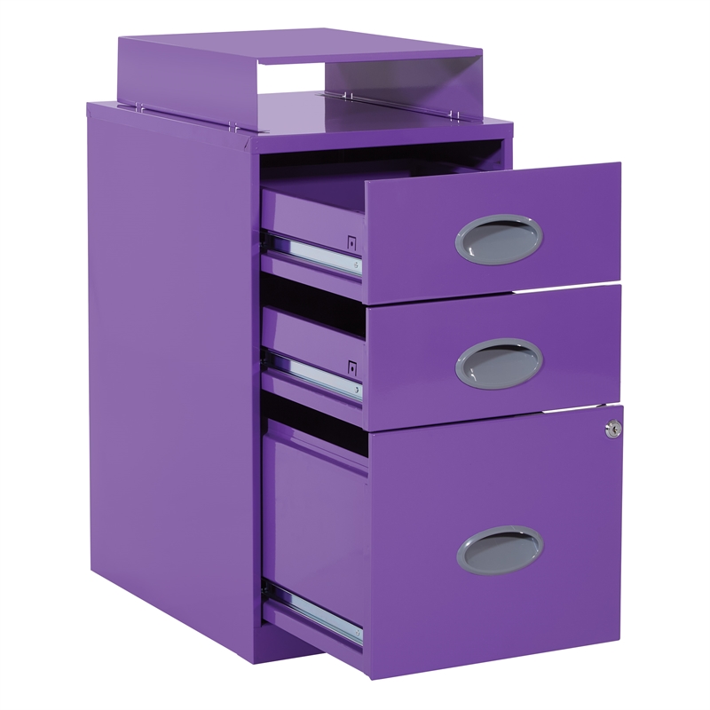 Scranton & Co 3-Drawer Locking Metal File Cabinet with Top Shelf in Purple