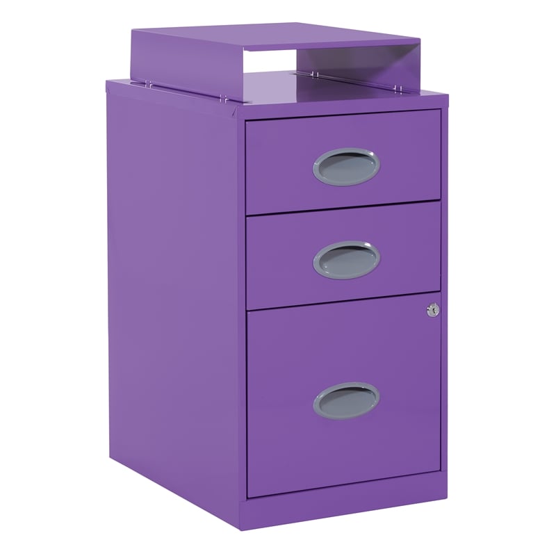 Scranton & Co 3-Drawer Locking Metal File Cabinet with Top Shelf in Purple