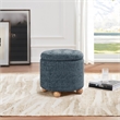 Scranton & Co Round Storage Ottoman in Blue Fabric with Natural Wood Feet