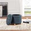 Scranton & Co Round Storage Ottoman in Blue Fabric with Natural Wood Feet