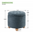 Scranton & Co Round Storage Ottoman in Blue Fabric with Natural Wood Feet