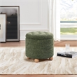 Scranton & Co Round Storage Ottoman in Green Fabric with Natural Wood Feet