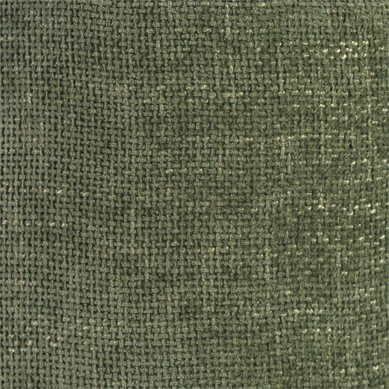 Scranton & Co Round Storage Ottoman in Green Fabric with Natural Wood Feet