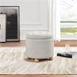 Scranton & Co Round Storage Ottoman in Cream Fabric with Natural Wood Feet