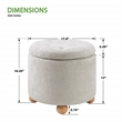 Scranton & Co Round Storage Ottoman in Cream Fabric with Natural Wood Feet