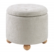 Scranton & Co Round Storage Ottoman in Cream Fabric with Natural Wood Feet