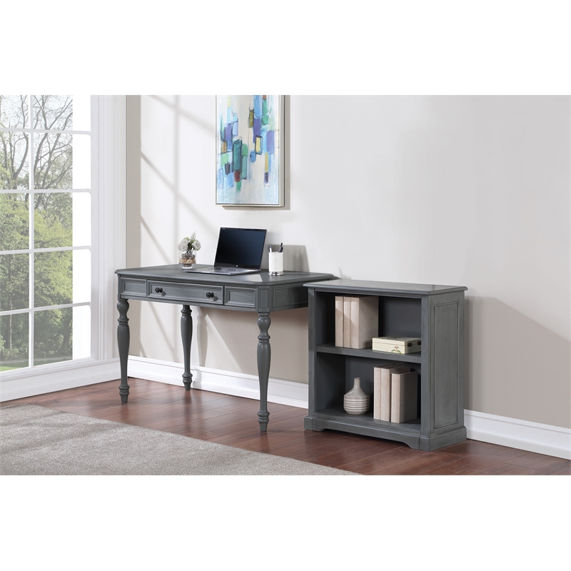 Scranton & Co 2-Shelf Engineered Wood Bookcase in Plantation Gray Finish