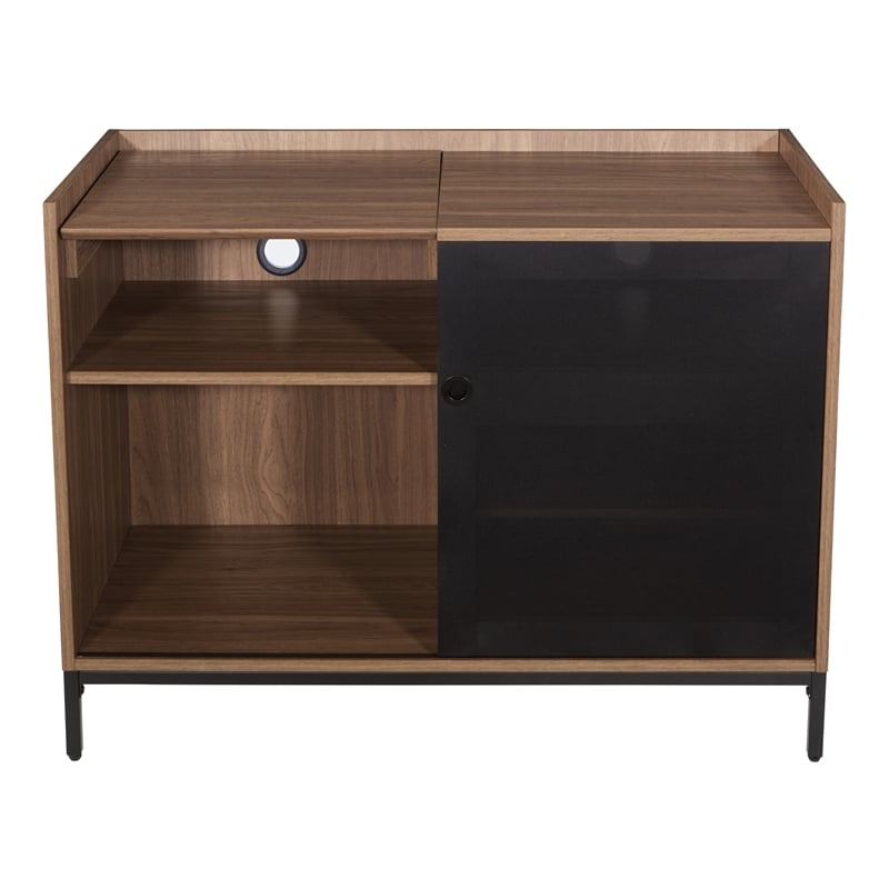 Scranton & Co Record Player Stand with Album Storage in Walnut Wood Finish