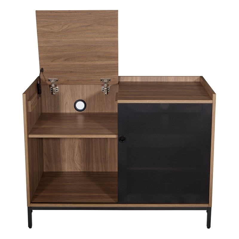 Scranton & Co Record Player Stand with Album Storage in Walnut Wood Finish
