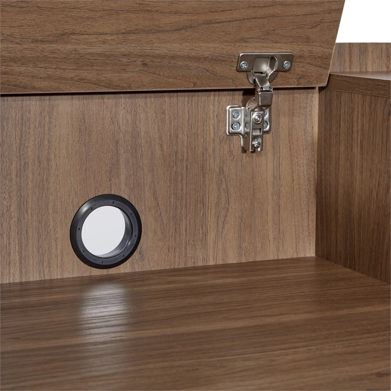 Scranton & Co Record Player Stand with Album Storage in Walnut Wood Finish