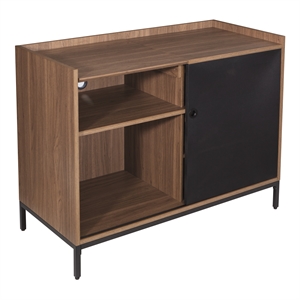 Scranton & Co Record Player Stand with Album Storage in Walnut Wood Finish