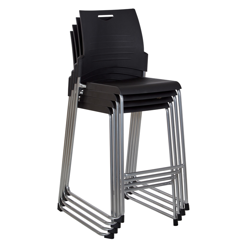 Scranton & Co Tall Black Stacking Chair with Plastic Seat and Back 4-Pack