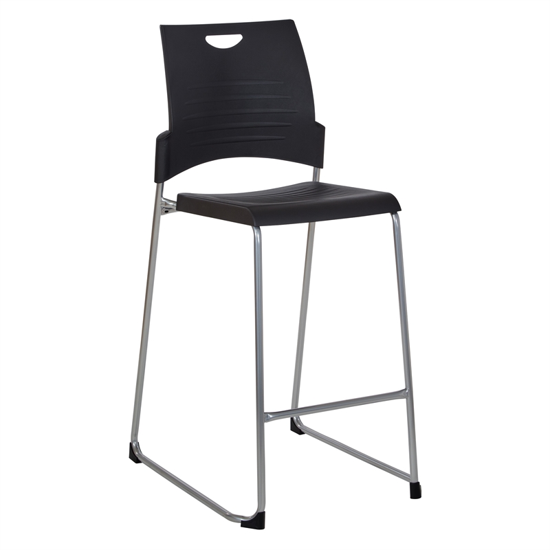 Scranton & Co Tall Black Stacking Chair Plastic Seat and Back 25-Pack with Dolly