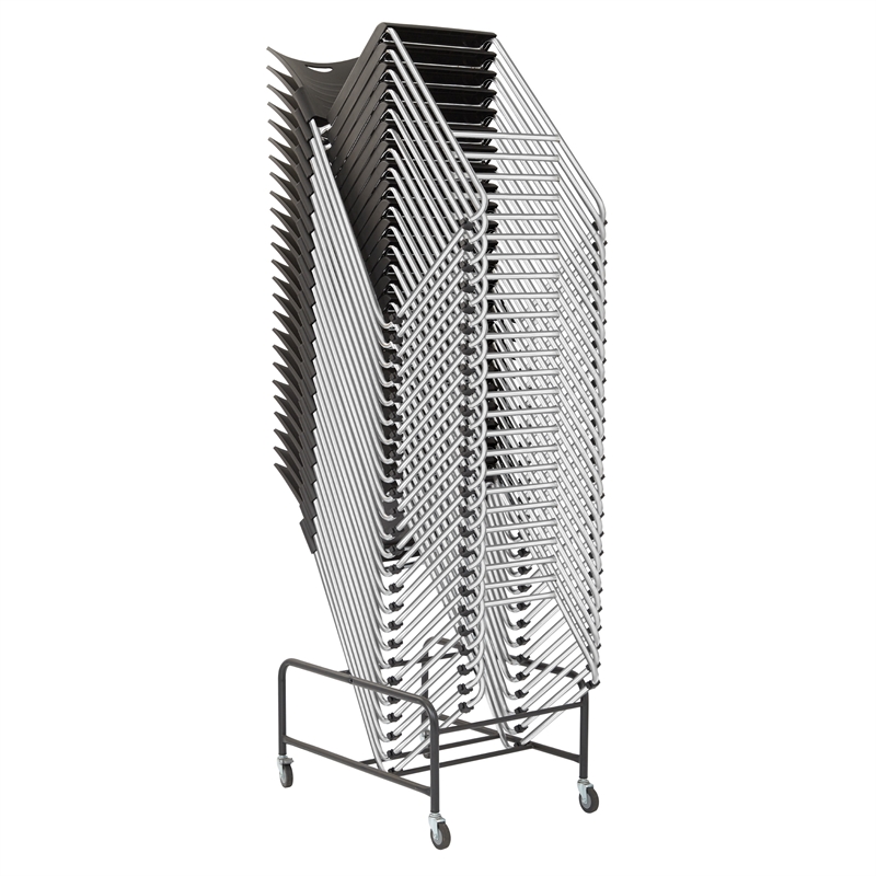 Scranton & Co Tall Black Stacking Chair Plastic Seat and Back 25-Pack with Dolly