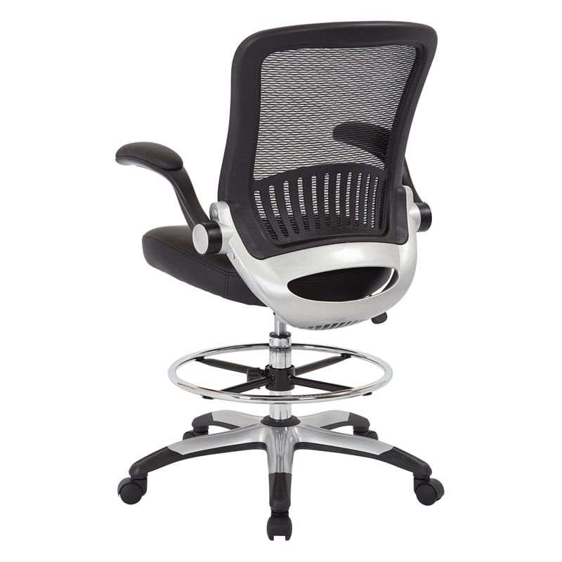 Scranton & Co Mesh Back Drafting Chair with Faux Leather Seat and Flip Arms