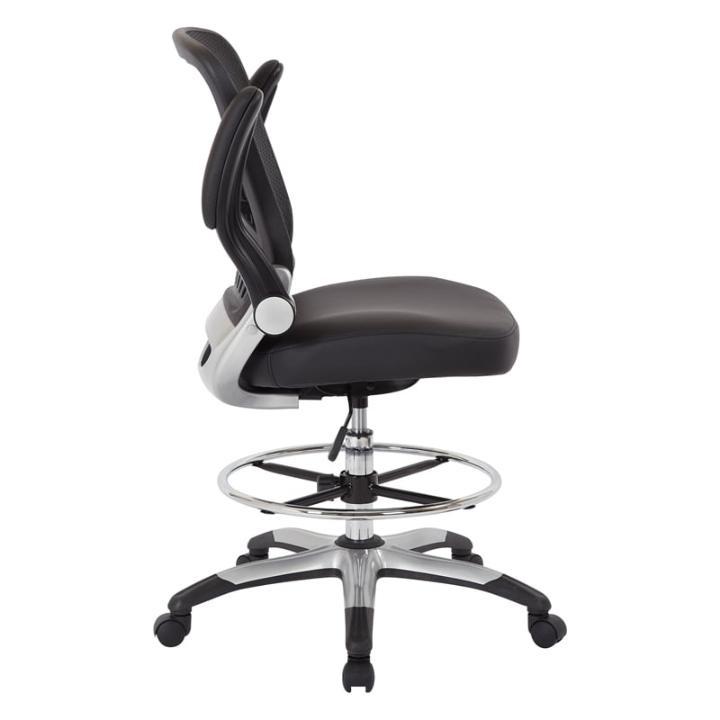 Scranton & Co Mesh Back Drafting Chair with Faux Leather Seat and Flip Arms
