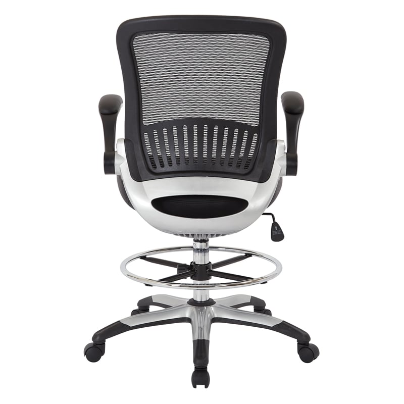 Scranton & Co Mesh Back Drafting Chair with Faux Leather Seat and Flip Arms