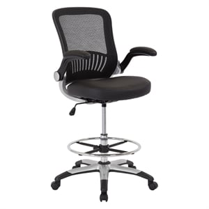 Scranton & Co Mesh Back Drafting Chair with Faux Leather Seat and Flip Arms