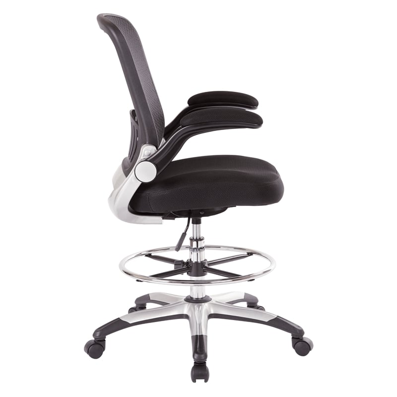 Scranton & Co Mesh Back Drafting Chair with Adjustable Foot Ring and Flip Arms