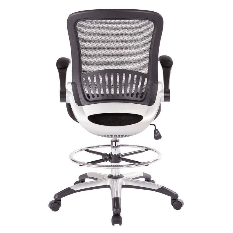 Scranton & Co Mesh Back Drafting Chair with Adjustable Foot Ring and Flip Arms