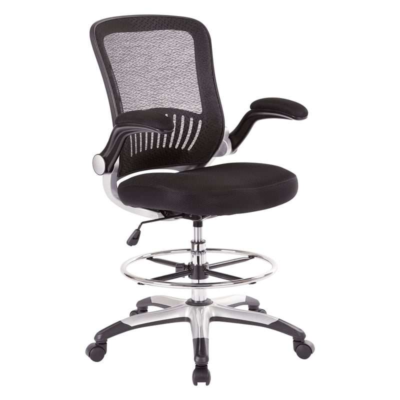 Scranton & Co Mesh Back Drafting Chair with Adjustable Foot Ring and Flip Arms