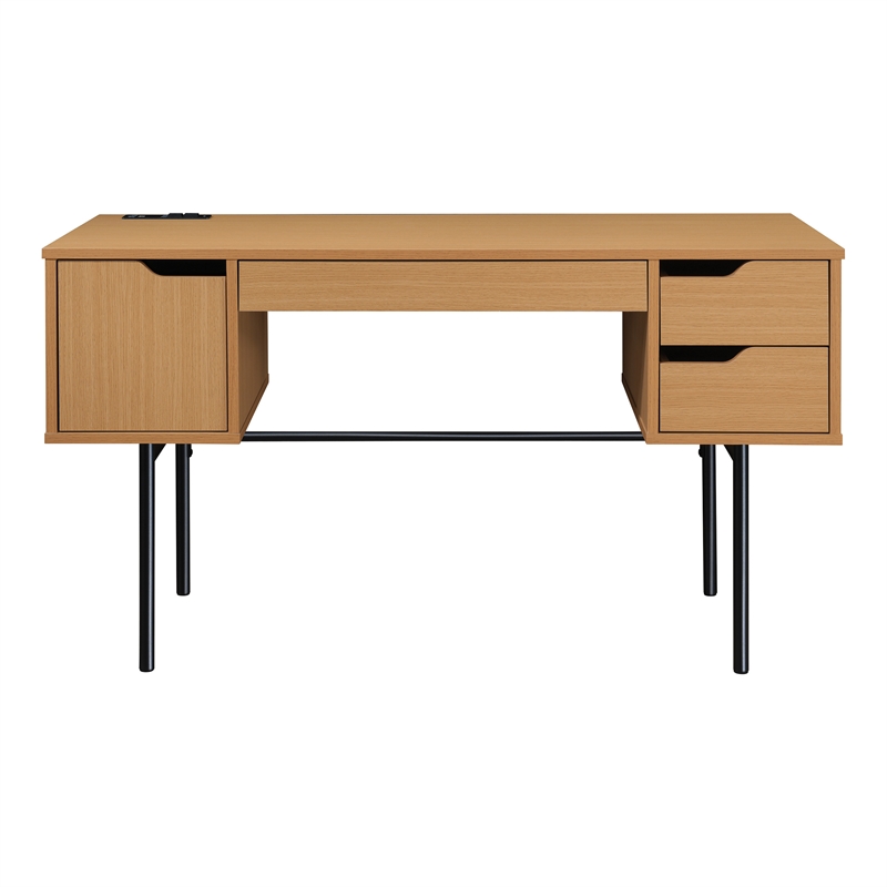 Scranton & Co Executive Desk with Power Port in Natural Scandinavian Finish