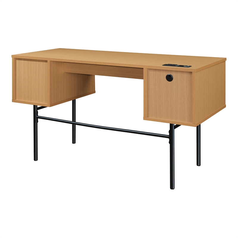 Scranton & Co Executive Desk with Power Port in Natural Scandinavian Finish