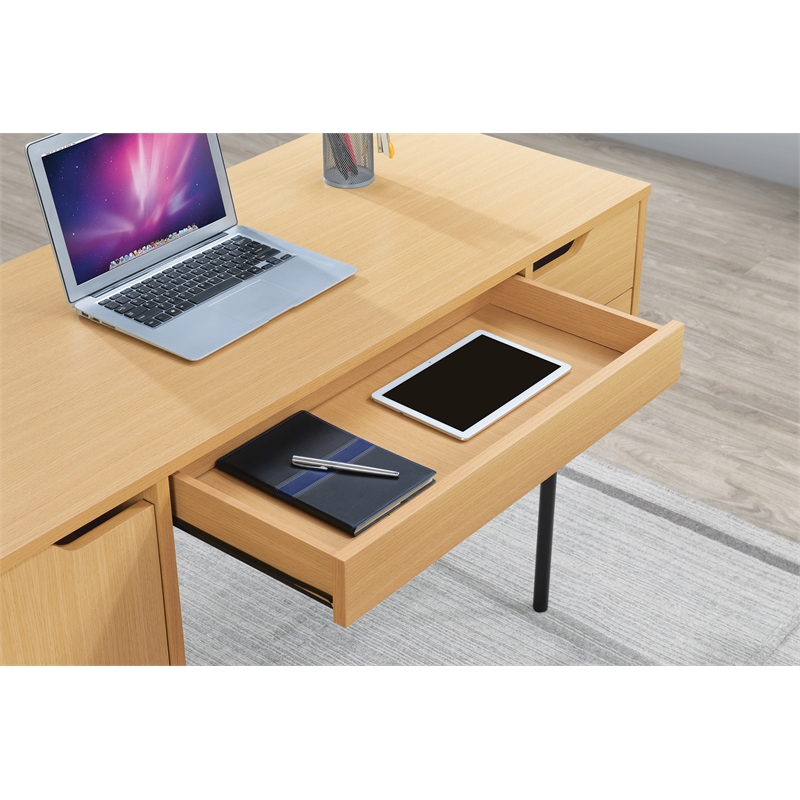 Scranton & Co Executive Desk with Power Port in Natural Scandinavian Finish