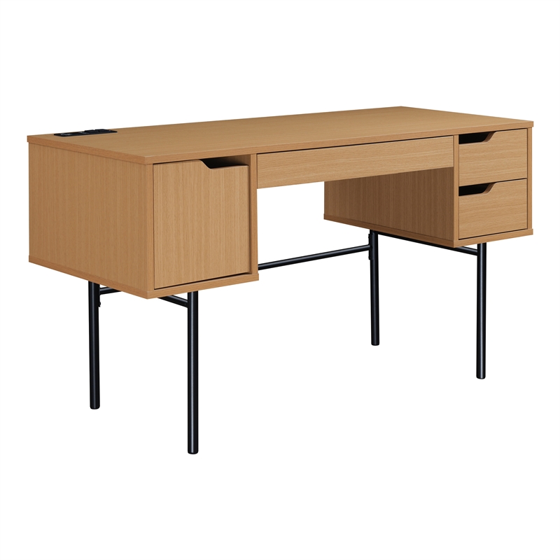 Scranton & Co Executive Desk with Power Port in Natural Scandinavian Finish