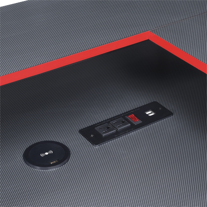 Scranton & Co L-Shape Gaming Desk in Black with RGB LEDs and Wireless Charger