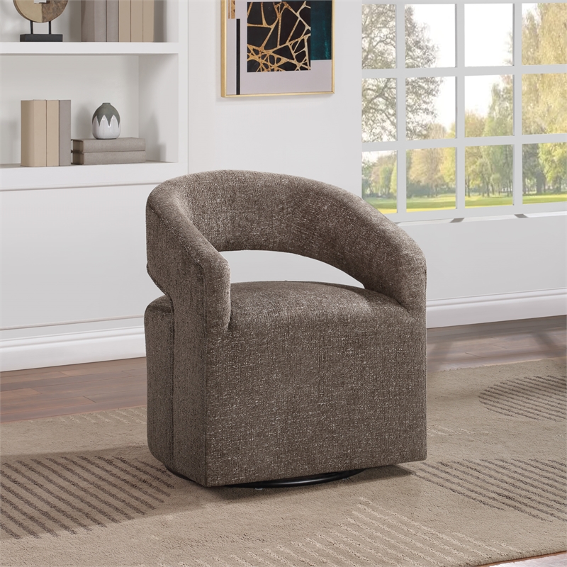 Scranton & Co 360-Degree Swivel Barrel Accent Chair in Brown Fabric