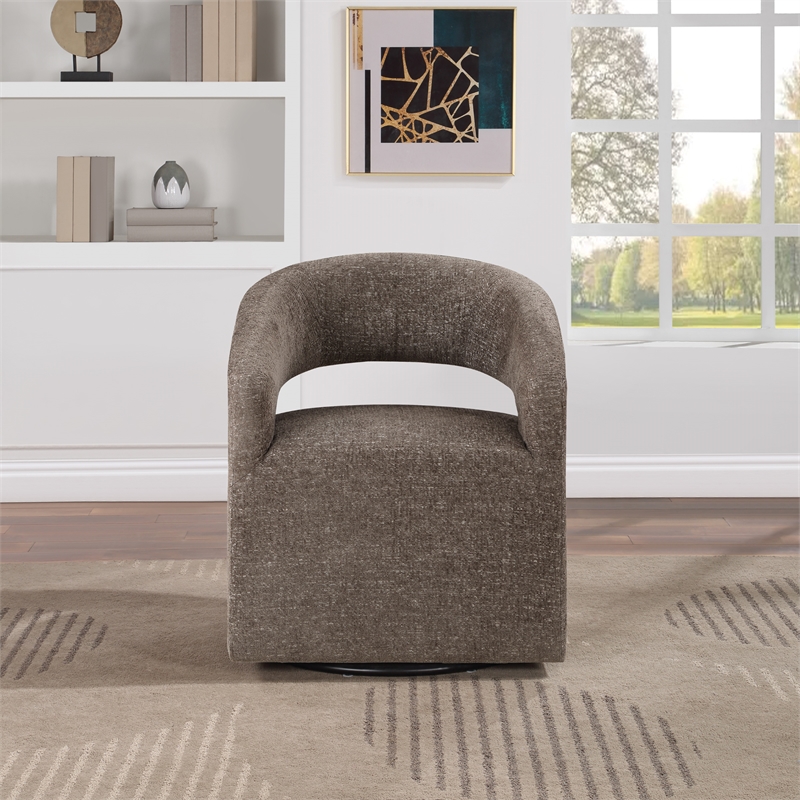 Scranton & Co 360-Degree Swivel Barrel Accent Chair in Brown Fabric