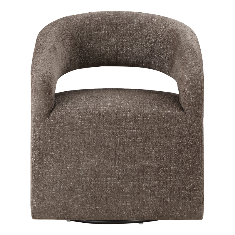 Scranton & Co 360-Degree Swivel Barrel Accent Chair in Brown Fabric