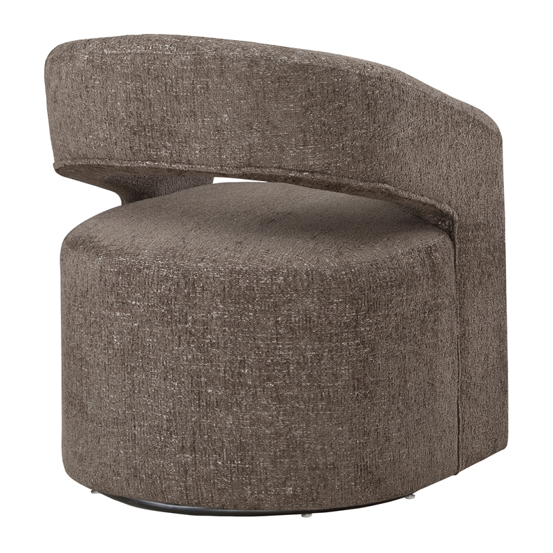 Scranton & Co 360-Degree Swivel Barrel Accent Chair in Brown Fabric