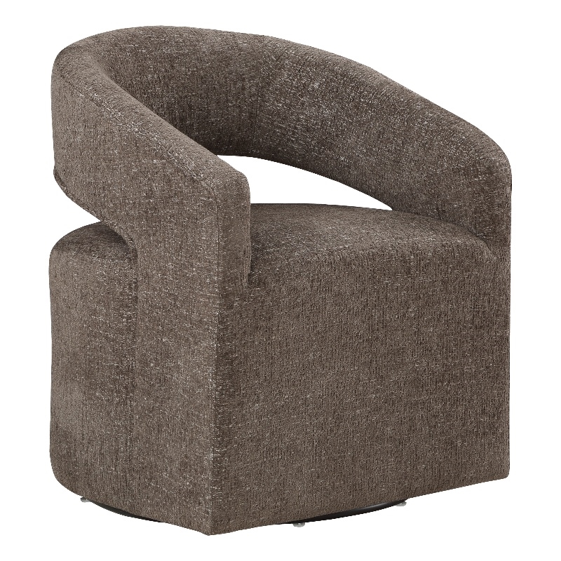 Scranton & Co 360-Degree Swivel Barrel Accent Chair in Brown Fabric