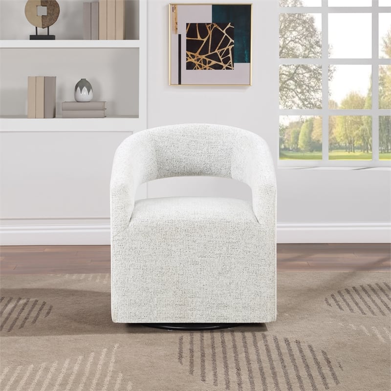 Scranton & Co 360-Degree Swivel Barrel Accent Chair in White Speckle
