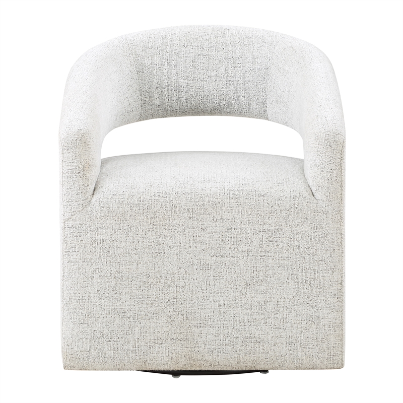 Scranton & Co 360-Degree Swivel Barrel Accent Chair in White Speckle