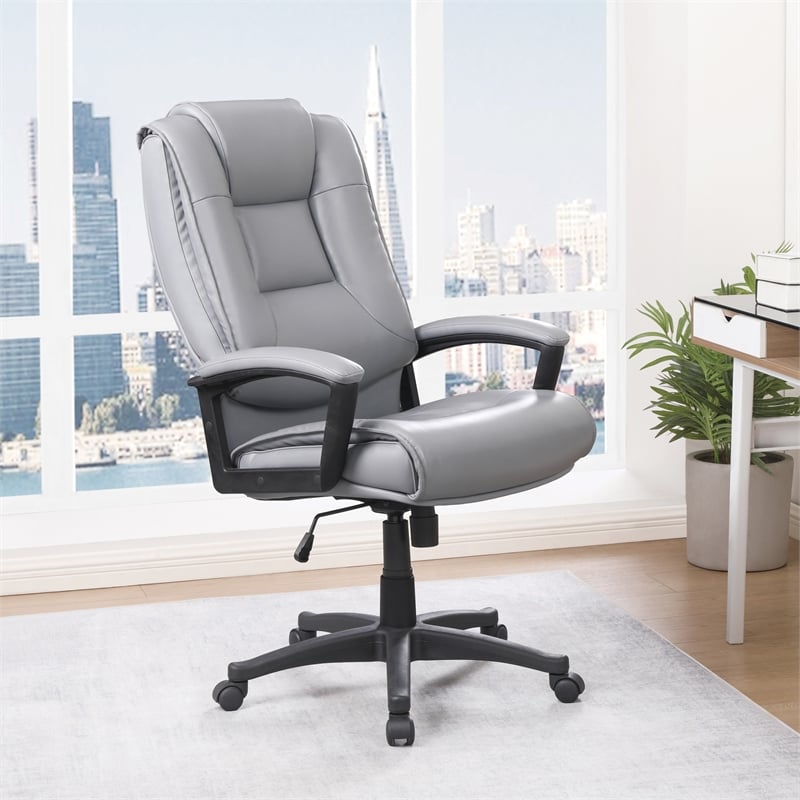Scranton & Co High Back Charcoal Bonded Leather Office Chair Loop Arms