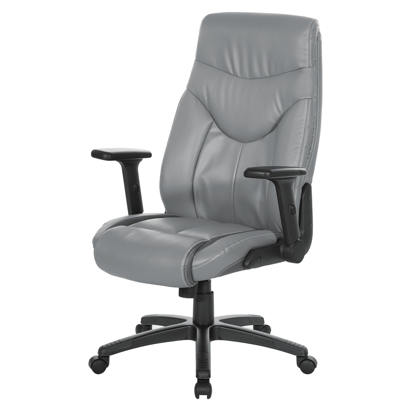 Scranton & Co Charcoal Gray Bonded Leather Executive Chair with Flip Arms