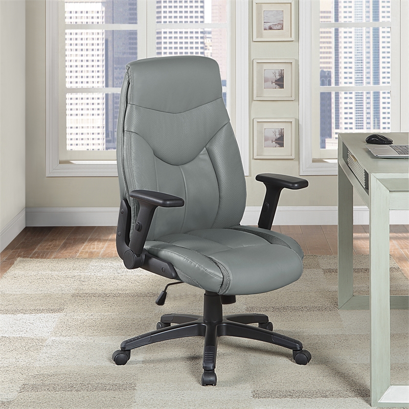Scranton & Co Charcoal Gray Bonded Leather Executive Chair with Flip Arms