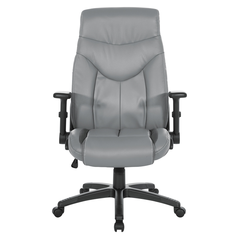 Scranton & Co Charcoal Gray Bonded Leather Executive Chair with Flip Arms