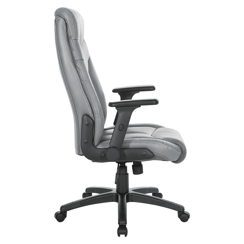 Scranton & Co Charcoal Gray Bonded Leather Executive Chair with Flip Arms