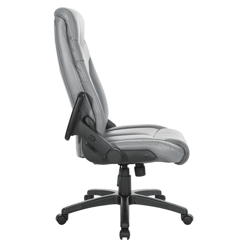 Scranton & Co Charcoal Gray Bonded Leather Executive Chair with Flip Arms