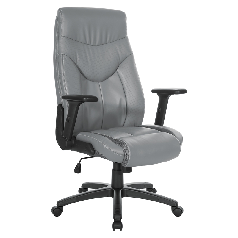 Scranton & Co Charcoal Gray Bonded Leather Executive Chair with Flip Arms