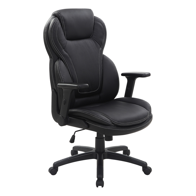 Scranton & Co Black Bonded Leather Executive High Back Chair with Flip Arms
