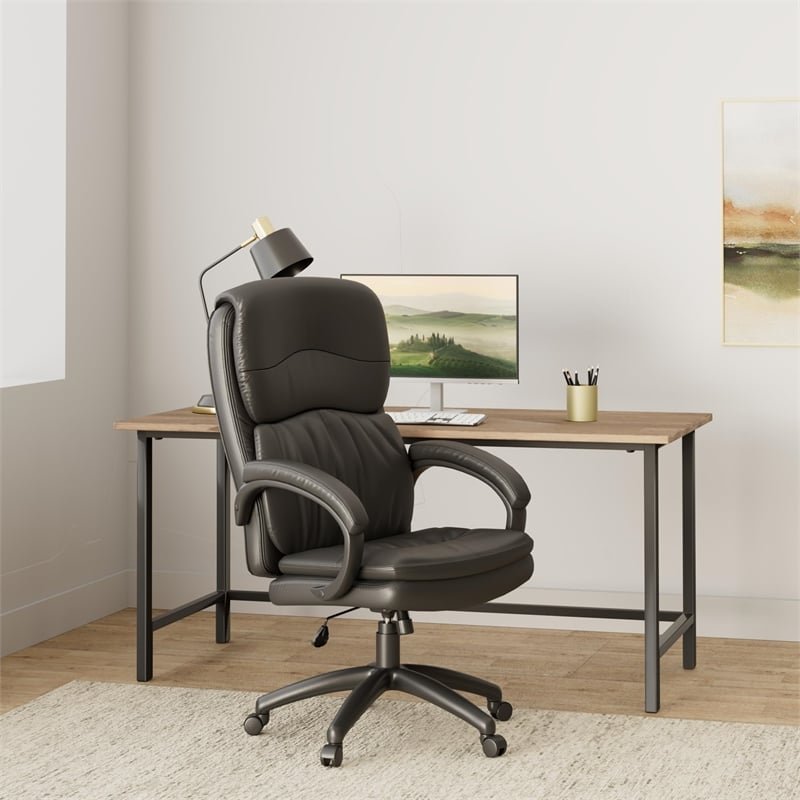 Scranton & Co Black Bonded Leather High Back Executive Chair Padded C-Arms