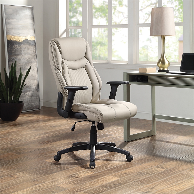 Scranton & Co High Back Executive Office Chair in Taupe Gray Bonded Leather
